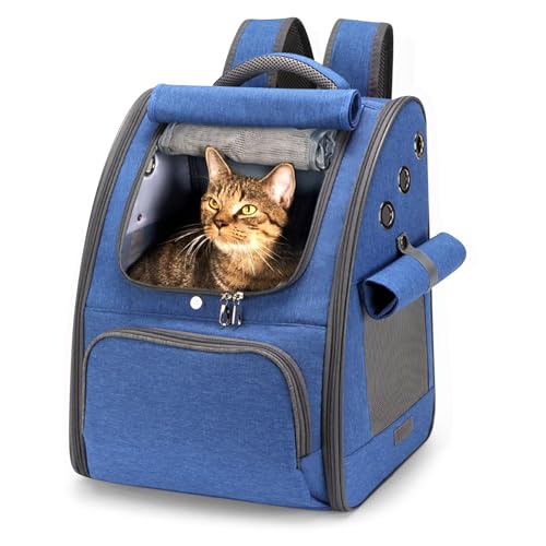 ALLSOPETS Katzenrucksack Hunderucksack Faltbarer Haustierrucksack Reise Camping Haustier-Taschen Atmungsaktiv Sonnenschutzvorhänge Geeignet für kleine Hunde Katzen Haustiere und Welpenrucksäcke Blau von ALLSOPETS