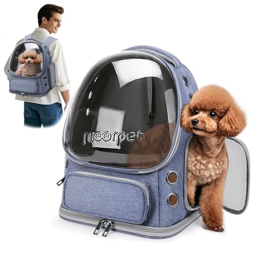 ALLSOPETS Katzenrucksack Träger Innovativer Reisender Bubble Rucksack Tragbar Haustierträger für Katzen und Hunde bis zu 7.5KG mit Innerem Sicherheitsgurt Ideal für Reisen (Blau) von ALLSOPETS