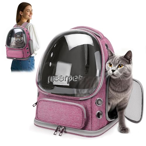 ALLSOPETS Katzenrucksack Träger Innovativer Reisender Bubble Rucksack Tragbar Haustierträger für Katzen und Hunde bis zu 7.5KG mit Innerem Sicherheitsgurt Ideal für Reisen (Rosa) von ALLSOPETS