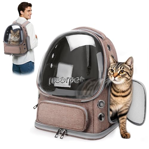 ALLSOPETS Katzenrucksack Träger Innovativer Reisender Bubble Rucksack Tragbar Haustierträger für Katzen und Hunde bis zu 7.5KG mit Innerem Sicherheitsgurt Ideal für Reisen (Khaki) von ALLSOPETS