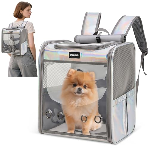 ALLSOPETS Katzenrucksack große Katzen, Faltbarer Hunde- und Katzen Rucksack, Atmungsaktive Tragetasche für Haustiere zum Reisen Wandern und Spazierengehen (Schillernd) von ALLSOPETS