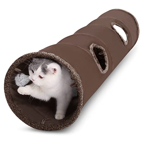 ALLSOPETS Katzentunnel Katzenspielzeug Faltbarer Großer Katzen Tunnel Spieltunnel Knisternder Rascheltunnel Geeignet für Katzen Kätzchen Kaninchen Welpen Kleintiere Braun von ALLSOPETS