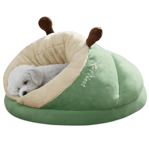 ALLSOPETS Kleines Hundebett Katzenhöhle Haustierzelt für Hunde Katzen Welpen Süßes Katzenbett Dickes Fleece Warmes Weiches Hundebett Kuschelhöhle Iglu-Nest gemütliches Bett (Grün, L) von ALLSOPETS