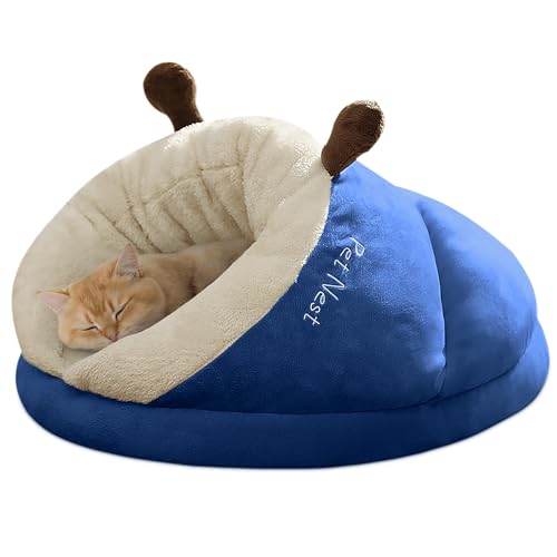 ALLSOPETS Kleines Hundebett Katzenhöhle Haustierzelt für Hunde Katzen Welpen Süßes Katzenbett Dickes Fleece Warmes Weiches Hundebett Kuschelhöhle Iglu-Nest gemütliches Bett (Blau, S) von ALLSOPETS