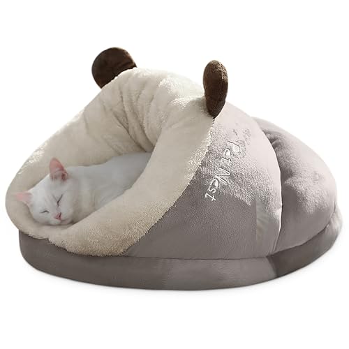 ALLSOPETS Kleines Hundebett Katzenhöhle Haustierzelt für Hunde Katzen Welpen Süßes Katzenbett Dickes Fleece Warmes Weiches Hundebett Kuschelhöhle Iglu-Nest gemütliches Bett (Grau, L) von ALLSOPETS