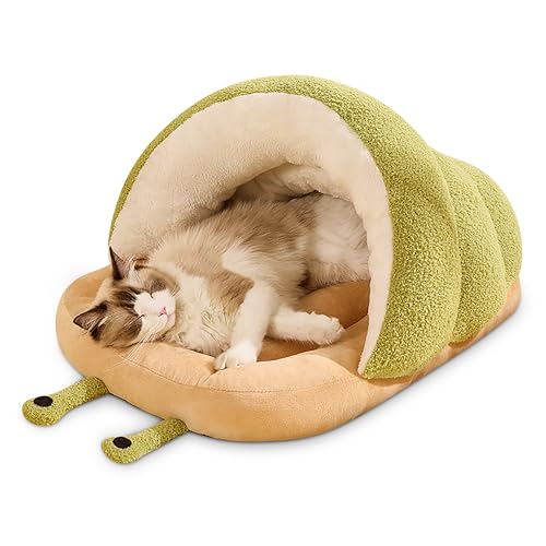 ALLSOPETS Süßes Katzenhöhlenbett Gemütliches Haustierzelt für Katzen kleine Hunde Warmes Hundeeisbett mit abnehmbarem waschbarem Kissen Weiches Katzennest (Grün, M) von ALLSOPETS