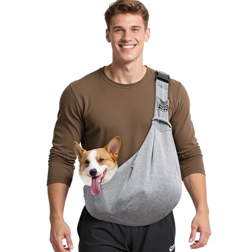ALLSOPETS Hunde Tragetasche Reversible Welpenträgertasche mit Stauraum Tasche Freihändiger Katzentragetasche für Kleine Hunde und Katzen Ideal für Reisen und Outdoor (Hellgrau) von ALLSOPETS