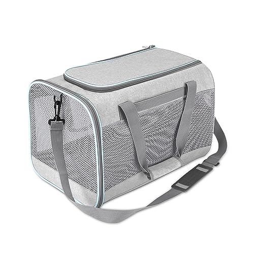 ALLSOPETS Transportbox Katze Hund, Faltbare Haustier Tragetasche, Tragbare Weiche Seiten Katzentrage, Atmungsaktives Netzgewebe, von Fluggesellschaften Zugelassen Haustier-Reisetasche Grau von ALLSOPETS