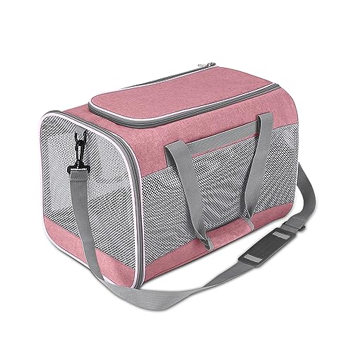 ALLSOPETS Transportbox Katze Hund, Faltbare Haustier Tragetasche, Tragbare Weiche Seiten Katzentrage, Atmungsaktives Netzgewebe, von Fluggesellschaften Zugelassen Haustier-Reisetasche Rosa von ALLSOPETS