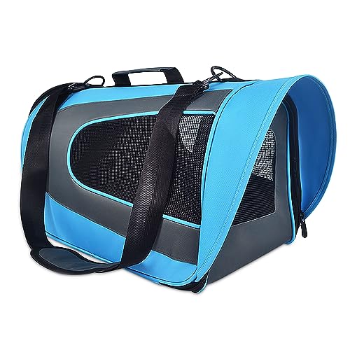 ALLSOPETS Transportbox Katze Hund, Faltbare Haustier Tragetasche, tragbare Hunde Tragetasche, Katzen Handtasche, atmungsaktiver Transport für Hunde Katzen mit Abnehmbarer Matte (Blau) von ALLSOPETS