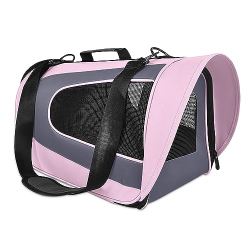 ALLSOPETS Transportbox Katze Hund, Faltbare Haustier Tragetasche, tragbare Hunde Tragetasche, Katzen Handtasche, atmungsaktiver Transport für Hunde Katzen mit Abnehmbarer Matte (Rosa) von ALLSOPETS