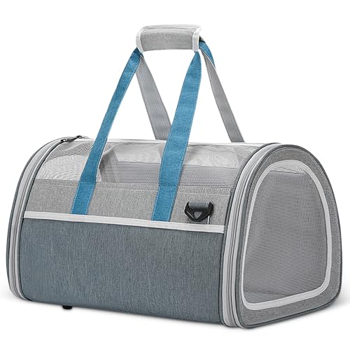 ALLSOPETS Transportbox Katze Hund, Tragbare Haustier Tragetasche für Katzen Hunde, Weiche Seiten Katzen Tragetasche, Haustier Reisetasche für Katzen Welpen Kleine Hunde Kaninchen, Grau von ALLSOPETS