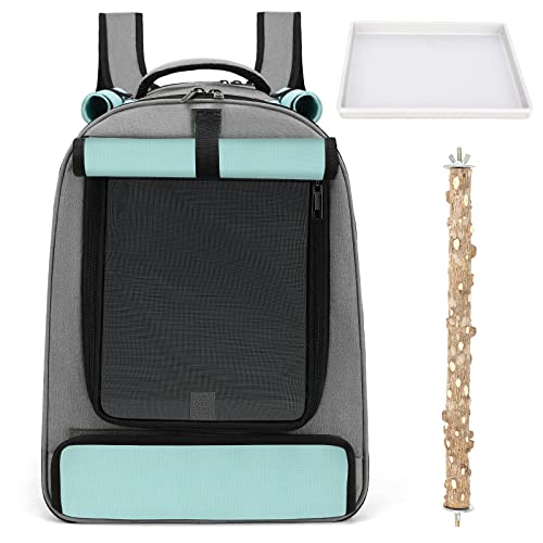 ALLSOPETS Vogelrucksack Leicht und Atmungsaktiv Tragbarer Papageiträger für Kleine Tiere mit Ständer Verstellbarer Höhe und Sichtfenster für Reisen und Outdoor-Abenteuer Blau von ALLSOPETS