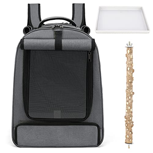 ALLSOPETS Vogelrucksack Leicht und Atmungsaktiv Tragbarer Papageiträger für Kleine Tiere mit Ständer Verstellbarer Höhe und Sichtfenster für Reisen und Outdoor-Abenteuer Grau von ALLSOPETS