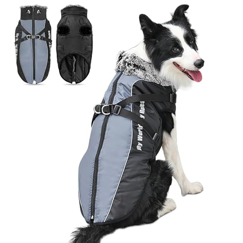 ALLSOPETS Warmer Hundemantel Wasserdichter Hundejacke für Hunde mit Reflektierenden Streifen Stilvolle Winterweste für Kaltes Wetter Bequemer Schneemantel (Meteoritgrau, 5XL) von ALLSOPETS