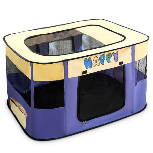ALLSOPETS Welpenauslauf Hundebox Katzenlaufstall Tragbarer Faltbarer Kreißsaal für Katzen Hunde Atmungsaktiv Komfortabel Katze Zelt Nest Passend für Kleines Haustier (Gelb,XL) von ALLSOPETS