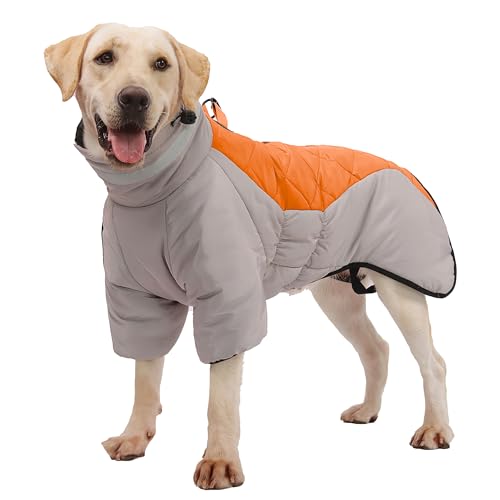 ALLSOPETS wasserdichte Hundemäntel für Mittlere und Große Hunde Warme Hundejacken mit Reflektierenden Streifen Ideale Hunde Kleidung für Kaltes Wetter (Orange, 2XL) von ALLSOPETS