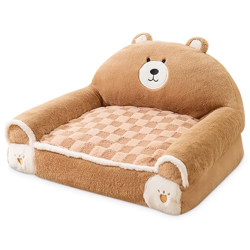 ALLSOPETS Indoor Katzenbett Kleines Hundesofa Bett für Katzen und Welpen mit Rutschfestem Boden Weiches und Bequemes Hundebett mit Erhöhtem Rand für Gute Unterstützung (Braun, S) von ALLSOPETS