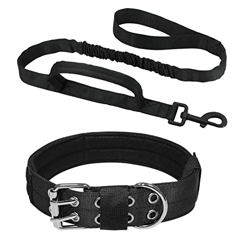 ALLSOPETS Taktisches Hundehalsband und Leinen Satz Hundehalsband mit Hundeleine und Steuergriff Bequem Einstellbar Haustierhalsband für Mittlere Große Hunde Outdoor Abenteuer Schwarz L von ALLSOPETS