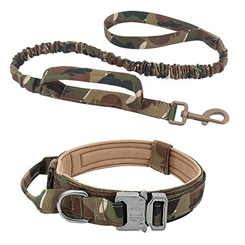 ALLSOPETS Taktisches Hundehalsband und Leinen Set Hundehalsband mit Hundeleine und Steuergriff Verstellbares Militärisches Hundehalsband für Mittlere Große Hunde Outdoor Abenteuer Tarnfarbe M von ALLSOPETS