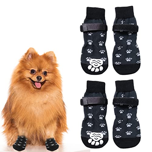 ALLY-MAGIC Rutschfeste Hundesocken, 2 Paar Hundepfotenschutz, Hundestiefel mit verstellbaren Riemen, Hundegriffsocken, Traktionskontrolle für mittelgroße Hunde, Hartholzboden, Spaziergänge Y7FHGW von ALLY-MAGIC