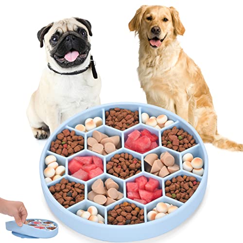 ALLYGOODS Hundenäpfe aus Silikon mit rutschfestem Saugnapf für langsames Fressen Hundenapf, ungiftig, kein Ersticken, mittelgroße und große Hunde, Katze Haustier, Large (Pack of 1), blau von ALLYGOODS