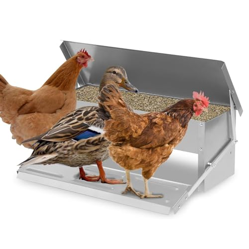 ALLiya Automatischer Hühnerfutterautomat, Hühnerfutterspender aus verzinktem Stahl mit automatischem Pedal und wasserdichter Abdeckung, 5 kg Futterspender zum Füttern von Hühnern von ALLiya