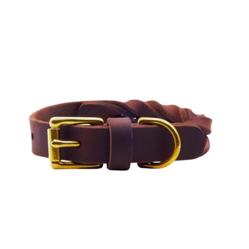 ALMADOG® Hundehalsband Abby - Weiches Fettleder - Geflochten - Made in Germany - Kastanienbraun XS (27-33cm Halsumfang, 2cm breit) von ALMADOG
