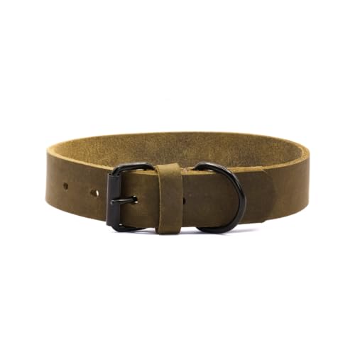 ALMADOG® Hundehalsband Joker - Nachhaltiges Fettleder - Handgefertigt in Deutschland - Olivgrün XS (27-33cm Halsumfang, 2cm breit) von ALMADOG