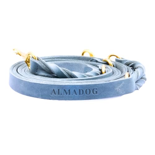 ALMADOG® Verstellbare Hundeleine Abby - Umhängeleine aus nachhaltigem Leder - Weiches Fettleder - Silbergrau (17mm x 230cm) von ALMADOG