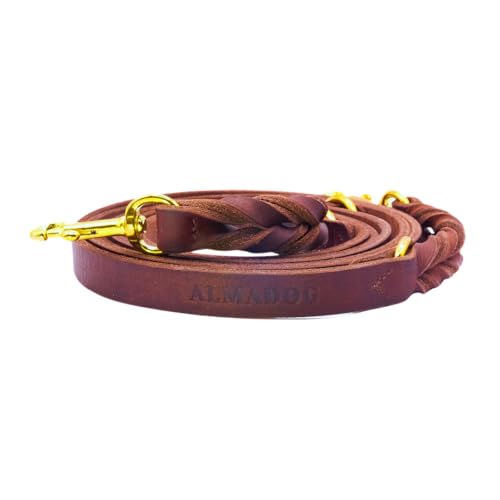 ALMADOG® Verstellbare Hundeleine Abby - Umhängeleine aus nachhaltigem Leder - Weiches Fettleder - Made in Germany - Kastanienbraun (17mm x 250cm) von ALMADOG