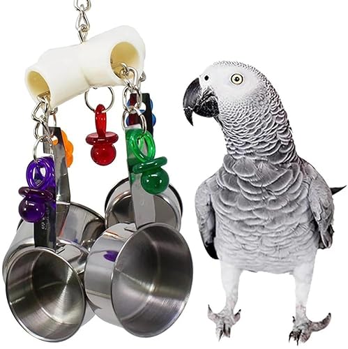 ALOEU Vogelspielzeug für Papageien, 4 Edelstahltöpfe, Schnur, Vogelkauspielzeug, Hängeschaukelspielzeug, Acryl, Käfigzubehör für Nymphensittiche, Sittiche, Graupapageien, Huhn ALOEU Vogelspielzeug für Papageien, 4 Edelstahltöpfe, Schnur, Vogelkauspielzeug, Hängeschaukelspielzeug, Acryl, Käfigzubehör für Nymphensittiche, Sittiche, Graupapageien, Huhn von ALOEU