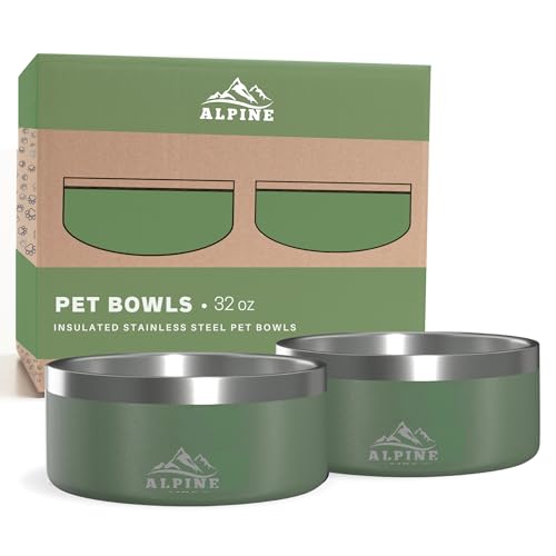 ALPINE Hundenapf aus Edelstahl, rutschfest, Metallnapf für Futter und Wasser, doppelwandig isoliert, rostfrei, spülmaschinenfest (907.2 g, Hunter Green) von ALPINE