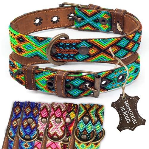 ALTEZAR Hundehalsband Leder - braunes Rindsleder Tribal Grün/Braun/Beiges durchgehend Bestickt - Handgemacht in Mexiko Lederhalsband Hund - Größe S - für kleine Hunde ALTEZAR Hundehalsband Leder - braunes Rindsleder Tribal Grün/Braun/Beiges durchgehend Bestickt - Handgemacht in Mexiko Lederhalsband Hund - Größe S - für kleine Hunde von ALTEZAR