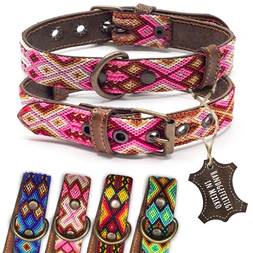 ALTEZAR Hundehalsband Leder - braunes Rindsleder Tribal Rosa/Pinkes durchgehend Bestickt - Handgemacht in Mexiko Lederhalsband Hund - Größe S - für kleine Hunde ALTEZAR Hundehalsband Leder - braunes Rindsleder Tribal Rosa/Pinkes durchgehend Bestickt - Handgemacht in Mexiko Lederhalsband Hund - Größe S - für kleine Hunde von ALTEZAR