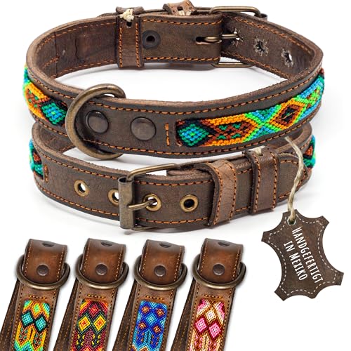 ALTEZAR Lederhalsband Hund - Doppelt Tribal Bestickt Grün Braun - Hochwertig verarbeitetes Hundehalsband Leder - Handgemacht in Mexiko - Größe S - Halsband Hund für kleine Hunde Leder breit ALTEZAR Lederhalsband Hund - Doppelt Tribal Bestickt Grün Braun - Hochwertig verarbeitetes Hundehalsband Leder - Handgemacht in Mexiko - Größe S - Halsband Hund für kleine Hunde Leder breit von ALTEZAR