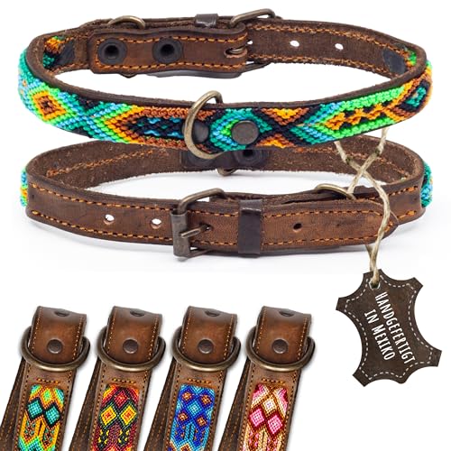 ALTEZAR Lederhalsband Hund - Doppelt Tribal Bestickt Grün Braun - Hochwertig verarbeitetes Hundehalsband Leder - Handgemacht in Mexiko - Größe XS - Halsband Hund für sehr kleine Hunde Leder breit ALTEZAR Lederhalsband Hund - Doppelt Tribal Bestickt Grün Braun - Hochwertig verarbeitetes Hundehalsband Leder - Handgemacht in Mexiko - Größe XS - Halsband Hund für sehr kleine Hunde Leder breit von ALTEZAR