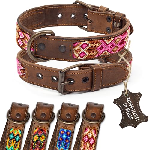 ALTEZAR Lederhalsband Hund - Doppelt Tribal Bestickt Rosa Weiß Pink Braun - Hochwertiges Hundehalsband Leder - Handgemacht in Mexiko - Größe M - Halsband Hund für mittel-große Hunde Leder breit ALTEZAR Lederhalsband Hund - Doppelt Tribal Bestickt Rosa Weiß Pink Braun - Hochwertiges Hundehalsband Leder - Handgemacht in Mexiko - Größe M - Halsband Hund für mittel-große Hunde Leder breit von ALTEZAR