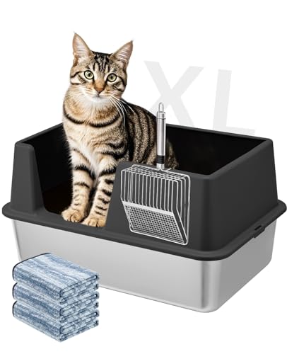 Katzentoilette aus Edelstahl mit Deckel, extra große Metall-Katzentoilette für große Katzen, hochseitige Katzentoilette mit Schaufel, XL, oben offen, nicht klebrig, Anti-Auslauf, leicht zu reinigen Katzentoilette aus Edelstahl mit Deckel, extra große Metall-Katzentoilette für große Katzen, hochseitige Katzentoilette mit Schaufel, XL, oben offen, nicht klebrig, Anti-Auslauf, leicht zu reinigen von ALTIPOPIC