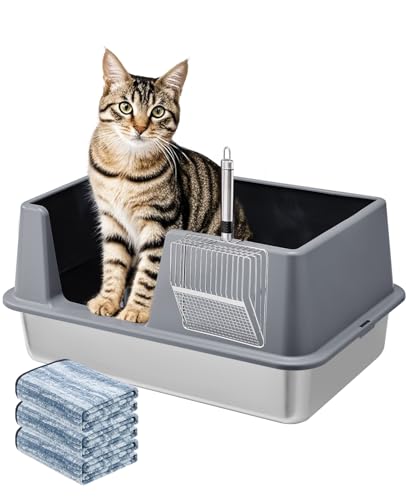 Katzentoilette aus Edelstahl mit Deckel, extra große Metall-Katzentoilette für große Katzen, hochseitige Katzentoilette mit Schaufel, XL, oben offen, nicht klebrig, auslaufsicher, leicht zu reinigen Katzentoilette aus Edelstahl mit Deckel, extra große Metall-Katzentoilette für große Katzen, hochseitige Katzentoilette mit Schaufel, XL, oben offen, nicht klebrig, auslaufsicher, leicht zu reinigen von ALTIPOPIC