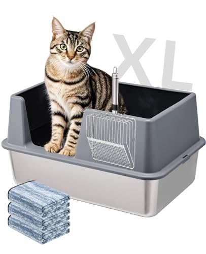Katzentoilette aus Edelstahl mit Deckel, extra große Metall-Katzentoilette für große Katzen, hochseitige Katzentoilette mit Schaufel, XL, oben offen, nicht klebrig, auslaufsicher, leicht zu reinigen Katzentoilette aus Edelstahl mit Deckel, extra große Metall-Katzentoilette für große Katzen, hochseitige Katzentoilette mit Schaufel, XL, oben offen, nicht klebrig, auslaufsicher, leicht zu reinigen von ALTIPOPIC