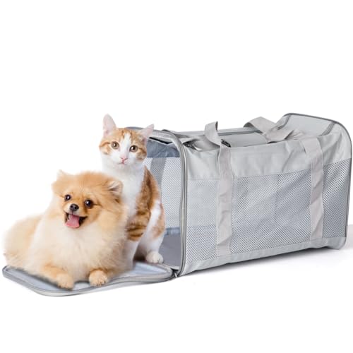 ALXBSONE Transportbox Katze Hund, Katzenrucksack Groß, Faltbare Katzenbox, Katzentasche, Kleine Hundebox Bis 15kg(Grau) von ALXBSONE