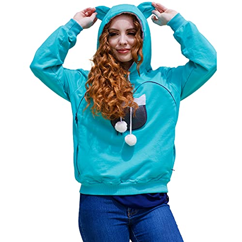 Pet Carrier Hoodie Katze Hund Beutel Halter Sweatshirt Große Tasche Pullover Shirt mit Katzenohren für Frauen, Grün , X-Large Pet Carrier Hoodie Katze Hund Beutel Halter Sweatshirt Große Tasche Pullover Shirt mit Katzenohren für Frauen, Grün , X-Large von ALYC
