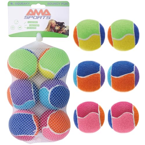 AMA SPORT Quietschbälle für Hunde, 6,3 cm, kleine und mittelgroße Hunde-Tennisbälle zum Werfen und Apportieren, Hundespielzeug für Training, Training, hohe Sprungkraft, 6 Stück, mehrfarbig von AMA SPORT
