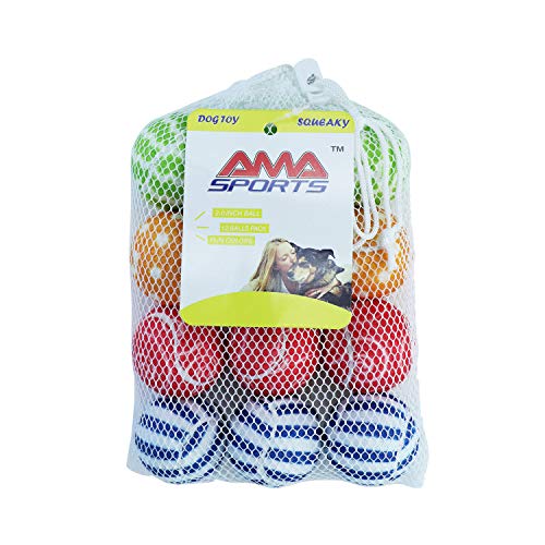 AMA SPORT Quietschbälle für Hunde, Tennisball, für große Kauer, 12 Stück von AMA SPORT