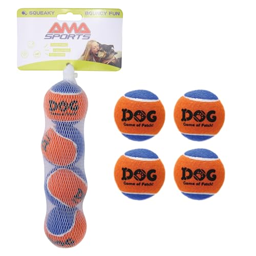 AMA SPORT Quietschende Tennisbälle für Hunde, 5,1 cm, kleine Hunde-Tennisbälle zum Werfen und Apportieren, Hundespielzeug für Training, Übung, hohe Sprungkraft, 4 Stück (Orangeblau) von AMA SPORT