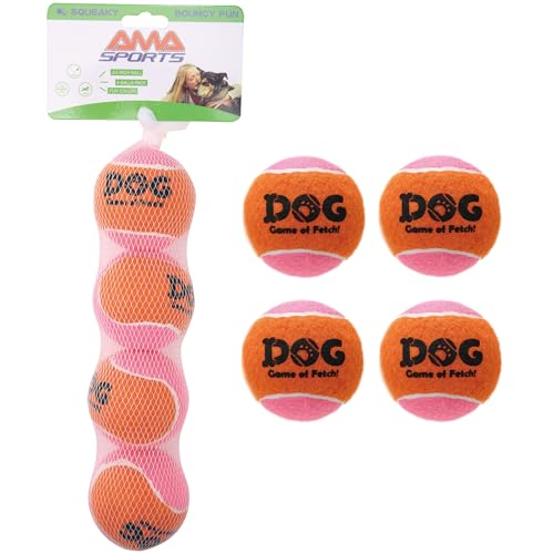AMA SPORT Quietschende Tennisbälle für Hunde, 6,3 cm, kleine, mittelgroße Hunde, Tennisbälle zum Werfen und Apportieren, Hundespielzeug für Training, Übung, hohe Sprungkraft, 4 Stück (Orange Pink) AMA SPORT Quietschende Tennisbälle für Hunde, 6,3 cm, kleine, mittelgroße Hunde, Tennisbälle zum Werfen und Apportieren, Hundespielzeug für Training, Übung, hohe Sprungkraft, 4 Stück (Orange Pink) von AMA SPORT