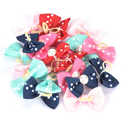 AMAKO 20Pcs Schleife Hund Haarspangen mit Elastikband Hunde Accessoires für Maltese, Yorkshire, Teddy Blumen Design mit Glitzersteinen, Zufällige Farben, 4cm ﻿ von AMAKO
