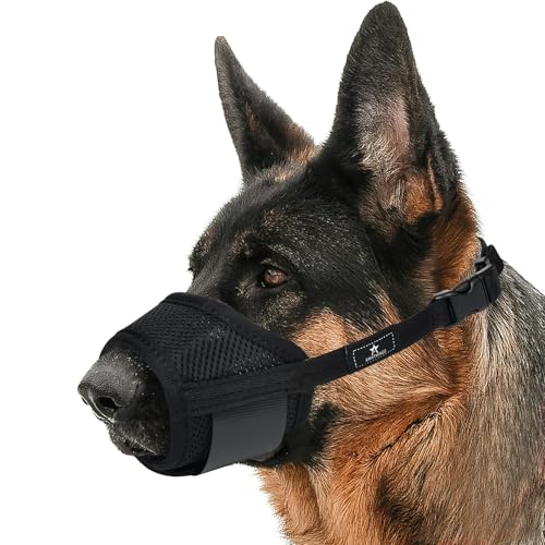 AMATHINGS Maulkorb Hund Größe: XXL, Schwarz, Nylon, Verstellbar, Atmungsaktiv, Beißschutz, Kauen & Bellen verhindert, Trinken möglich von AMATHINGS