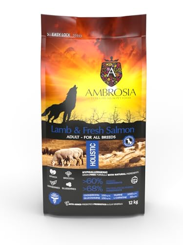 Trockenes Hundefutter von Ambrosia Ultra Premium Pet Food® - 2kg getreidefreies Hundefutter, hocheiweiß-Hundefutter, hypoallergenes Hundefutter, Lamm und frischer Lachs von AMBROSIA PET FOOD